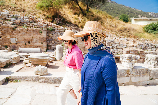 Tourist senior Women Enjoy Exploring the Ancient City of Ephesus,