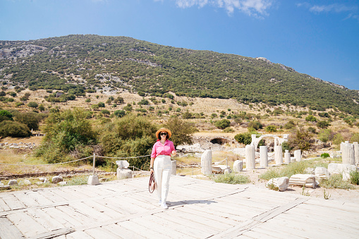 Tourist senior Woman Enjoy Exploring the Ancient City of Ephesus,