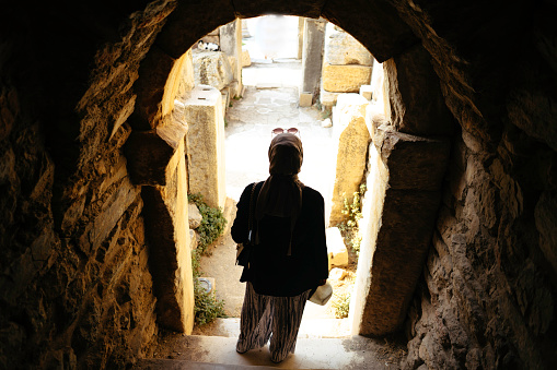 Tourist Woman Enjoy Exploring the Ancient City of Ephesus,