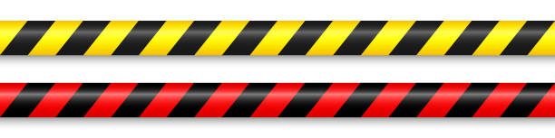 istock Realistic barricade construction tape. Yellow and red police warning line, danger or hazard stripe, ribbon. Under construction sign. Restricted area, zone. Attention symbol. Vector illustration 1455026999