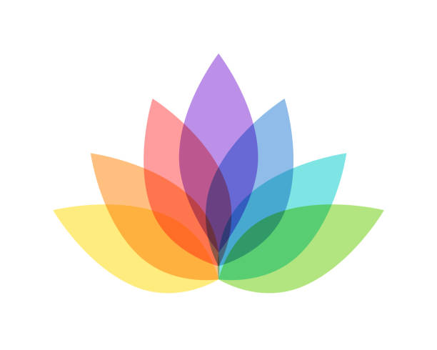 kolorowa koncepcja kwiatu lotosu z siedmioma płatkami i 7 kolorami - lotus root stock illustrations