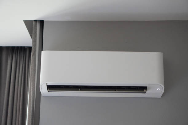 istock white wall mounted air conditioner on grey wall background, object, technology, decor, fashion, home, office, copy space 1455028834