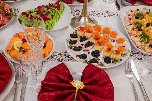 istock Tartlets with red and black caviar ,salmon on plate 1455028889