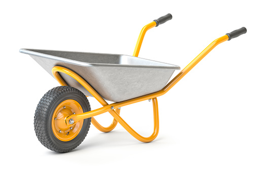 Set of wheelbarrow of different colors isolated on white. 3d illustration