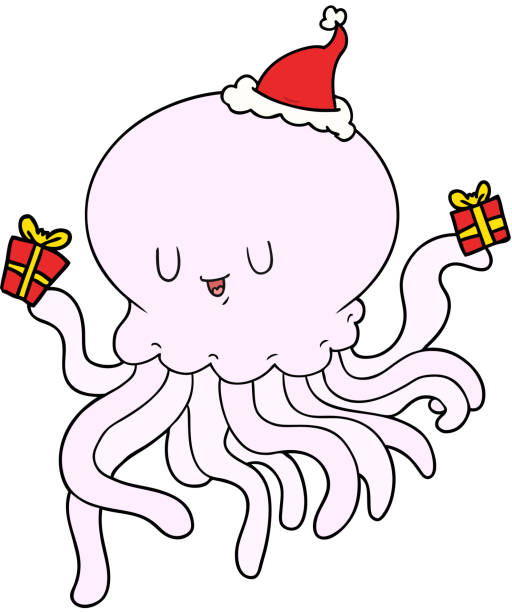 istock hand drawn line drawing of a jellyfish in love wearing santa hat 1455030990