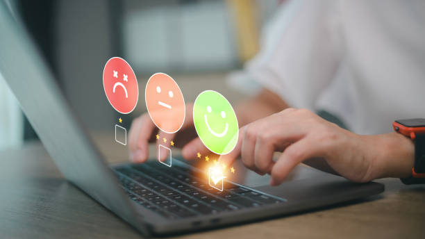 User give rating to service experience on online application, Customer review satisfaction feedback survey concept, Customer can evaluate quality of service leading to reputation ranking of business.