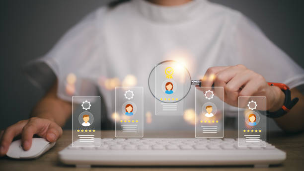 istock Human Resources HR management Recruitment Employment Headhunting Concept, Human Resources uses computers to search and select job applicants The process of selecting people to join the work of HR. 1455031235