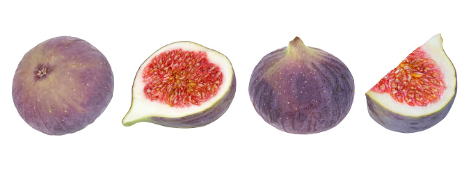 Collection of figs on an isolated white background.