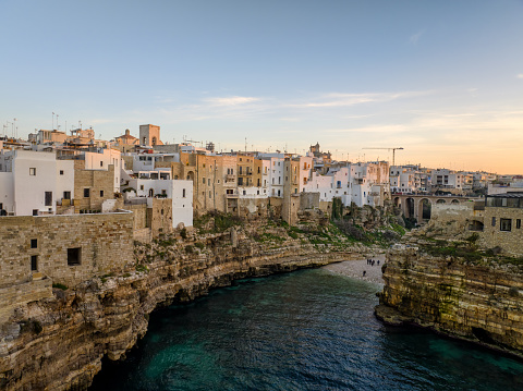 Polignano a Mare, Puglia, Italy -  Dramatic Aerial View at Sunset
