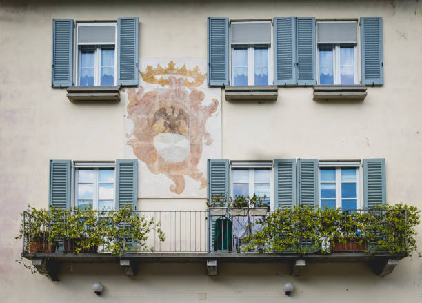 Italian home style balcony of old building.