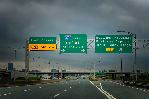 Rosemont, Illinois - Highway signs pointing the way to Chicago O'Hare International Airport by Mannheim Road near the airport exit.