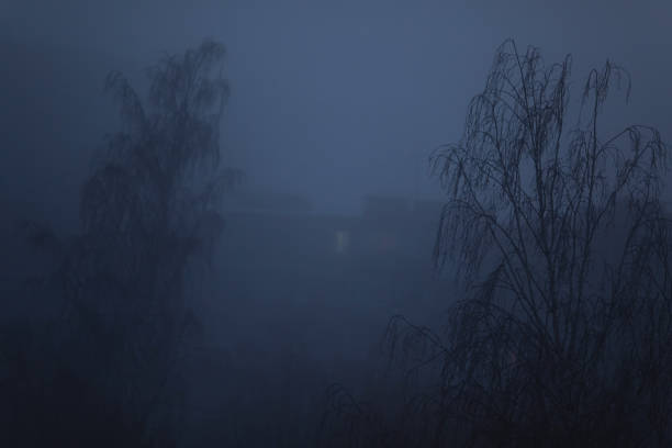 A mystic house with scary atmosphere. Background copyspace.