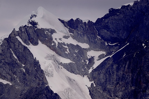 glacier mount weisskugel (palla bianca) in the ötztal alps on the frontier from austria to italy seen from summit station of Schnalstaler Gletscherbahn, Schnalstal, Südtirol