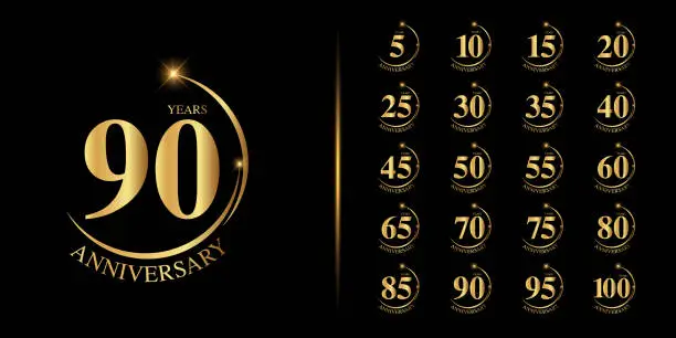 Vector illustration of Set of premium anniversary logotype. Golden anniversary celebration emblem design for company profile, leaflet, magazine, brochure, web, banner, invitation or greeting card.