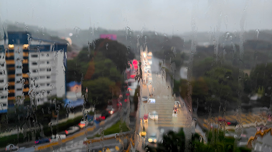 A window with vapor during rainy days.