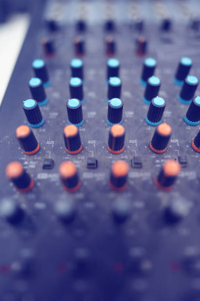 Close up, sound music mixer control panel
