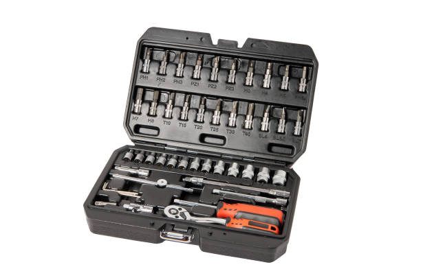istock Repair tool set in an open plastic case on a white background 1455044340