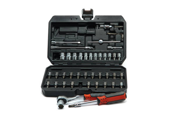 istock Repair tool set in an open plastic case on a white background 1455044382