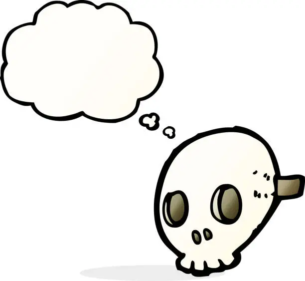 Vector illustration of cartoon skull mask with thought bubble