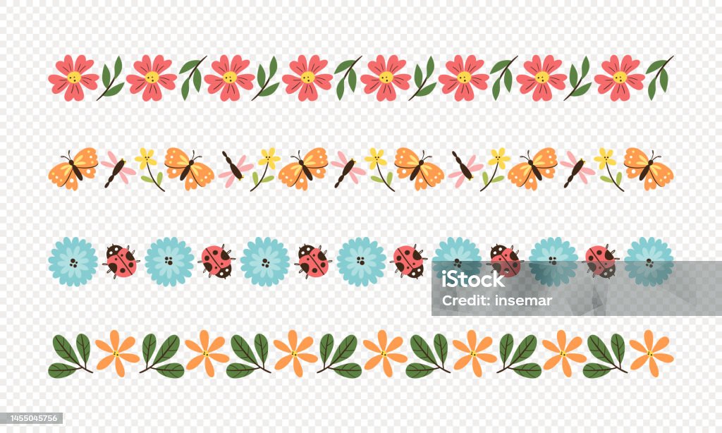 Spring Insects Border Vector Spring Decorative Borders Stock Illustration - Download Image Now ...