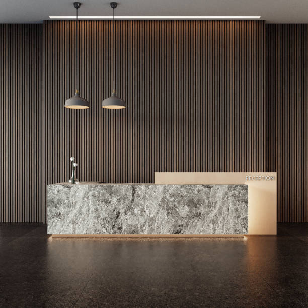 Luxury modern reception desk - 3D rendering Luxury modern reception desk - 3D rendering luxury hotel stock pictures, royalty-free photos & images