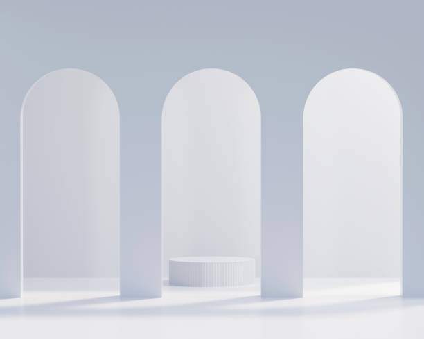 istock Abstract Minimal Modern White Podium Platform For Product Display Showcase 3D Rendering 1455054014