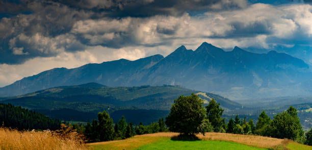 view of the Tatra Mountains on a cloudy sunny day