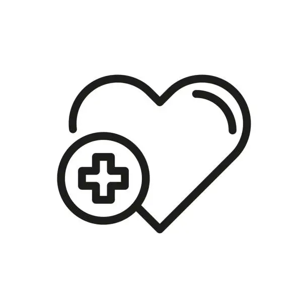 Vector illustration of Heart and medical cross line icon