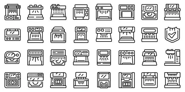 Vector illustration of Currency detector icons set outline vector. Bank cash