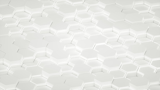 3D render. Abstract Hexagon, Honeycomb Pattern with Neon Lines.