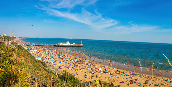 View of Bournemouth beach and Pier in Bournemouth Dorset UK