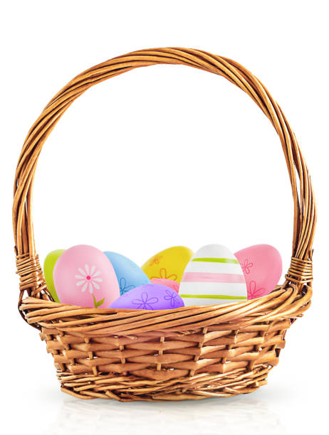 istock Easter basket with colored eggs is isolated on a white background 1455068205