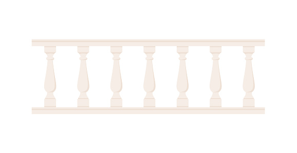 Stone balustrade with balusters for fencing. Palace fence. Balcony handrail with pillars. Decorative railing. Castle architecture element. Flat vector illustration isolated on white background EPS 10