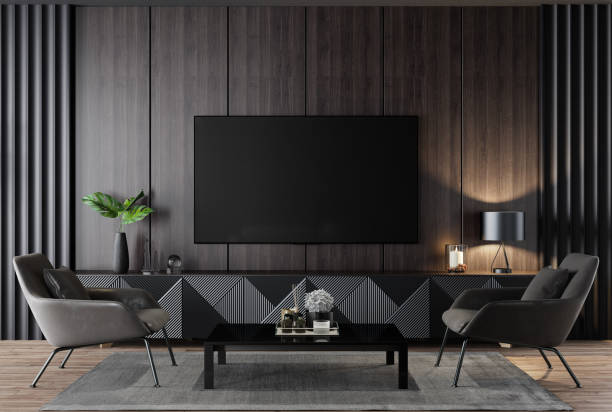 istock Luxury dark living room interior with 75