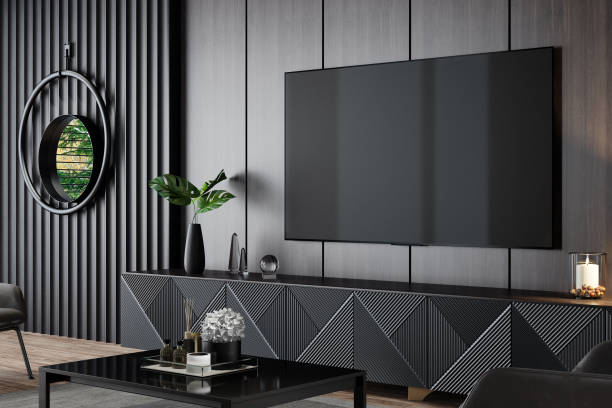 istock Luxury dark living room interior with 75