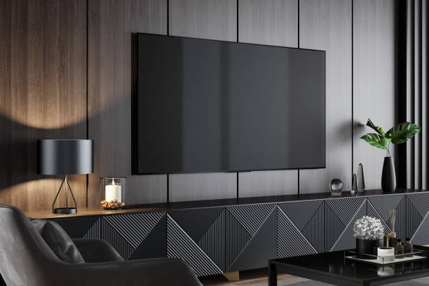 istock Luxury dark living room interior with 75