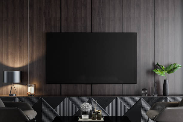 istock Luxury dark living room interior with 75