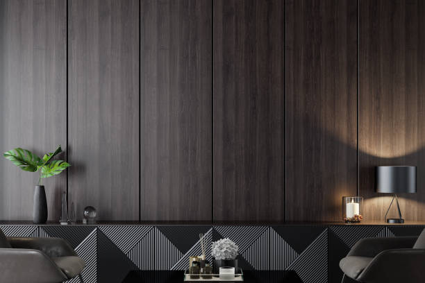 istock Luxury dark living room interior with 75