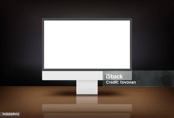 Personal Computer With Blank Screen And Reflection 3d Vector Mockup ...