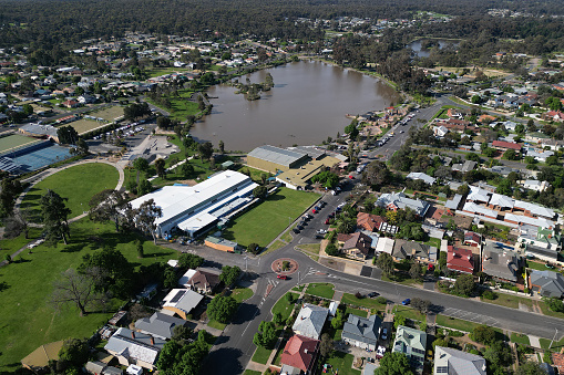 aerial view of Eaglehawk Play Space, Lake Neangar and Lake Tom Thumb, Eaglehawk, greater city of Bendigo, Victoria