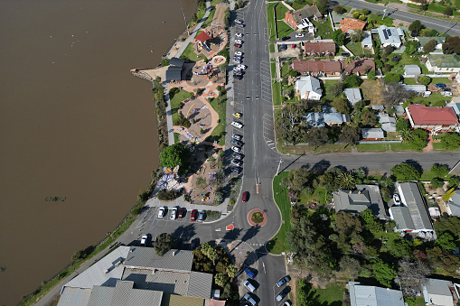 aerial view of Eaglehawk Play Space, Lake Neangar and Lake Tom Thumb, Eaglehawk, greater city of Bendigo, Victoria