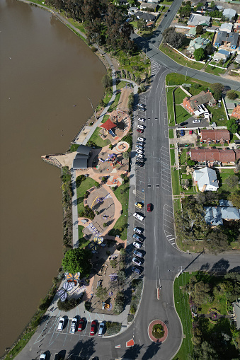 aerial view of Eaglehawk Play Space, Lake Neangar and Lake Tom Thumb, Eaglehawk, greater city of Bendigo, Victoria