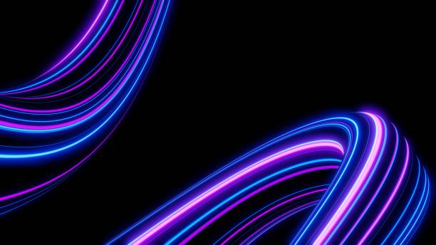 istock 3d Neon light effect glowing trails. Colorful Light motion speed background. Motion blur long time effect. Technology 5g design concept. Laser beam sparkling on dark scene. Fast moving to futuristic. 1455069560