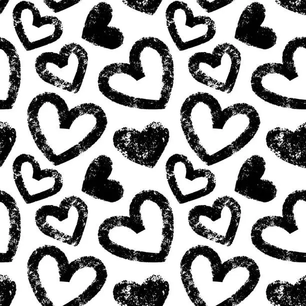 Vector illustration of Vector seamless pattern with drawn hearts on transparent background for Valentine's day decor. Design for wrapping paper, textile prints, packaging, etc. Bold textured monochrome hearts background.