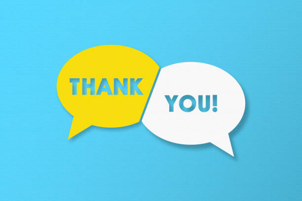 istock Thank You and Speech Bubbles with Copy Space On Blue Cardboard Background 1455072006