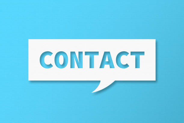 Contact and Speech Bubbles with Copy Space On Blue Cardboard Background