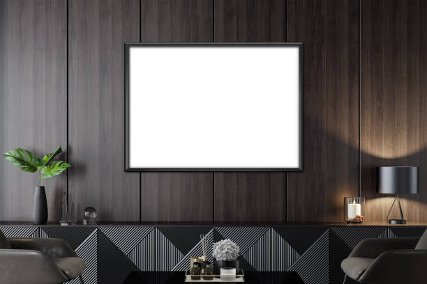 istock Black Luxury modern retro-style living room with blank image frames 1455073906