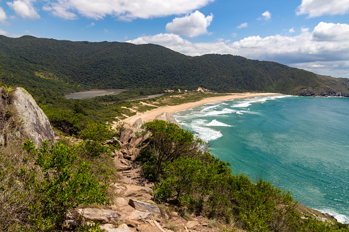 Trail to the Beach, forest and rocks in the wild Lagoinha do Leste beach, Florianopolis, Santa Catarina, Brazil