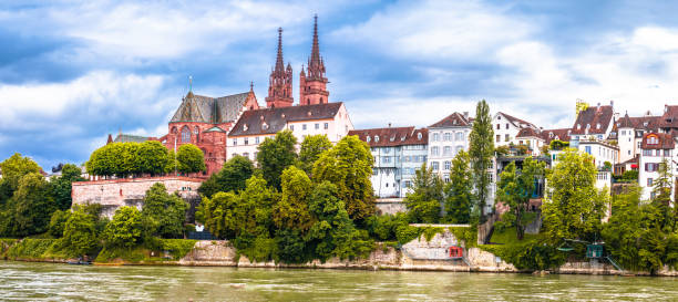 istock Rhine river and Minster cathedral in Basel waterfront panoramic view 1455076835