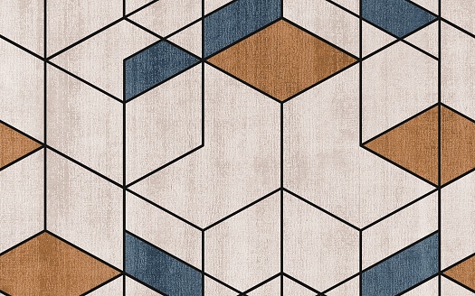An illustration of colorful geometric shapes isolated on a carpet-textured background